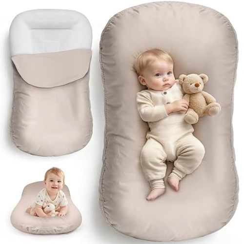 Extra Large Baby Lounger for Newborn, Infant Lounger 0-24 Months - Ergonomic Cotton Baby Nest with Tummy Time Support, Portable Floor Seat for Motor Skill Development, Newborn Essentials Gift
