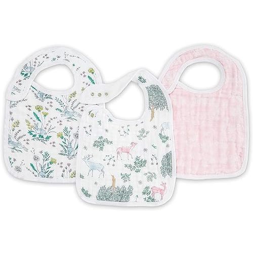aden + anais Baby Drool Bibs Soft and Absorbent 100% Muslin Cotton Adjustable Bandana Snap Bibs Set for Boys and Girls, 3 Pack, Forest Fantasy