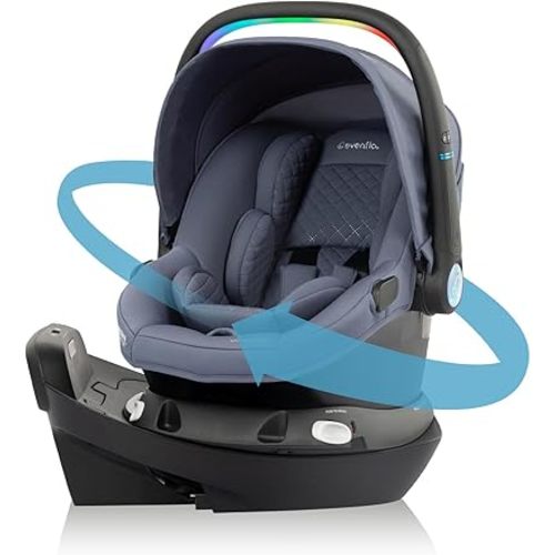 Evenflo Revolve180 LiteMax NXT Rotating Rear-Facing Lightweight Preemie and Infant Car Seat 3-30lbs. with SensorySoothe. Easy Install with Base (Flint)