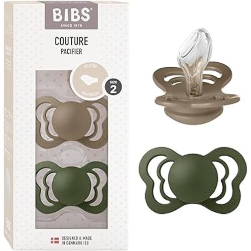 BIBS Couture Baby Pacifier 2-Pack | Made in Denmark | BPA Free Dummy Soother, Anatomical Nipple. Silicone, Size 2 (6-18 Months), Dark Oak/Hunter Green
