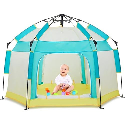 Baby Playpen with Canopy, Portable Baby Beach Tent, Toddler Play Yard Indoor and Outdoor, Foldable Mosquito Net for Infant - Green