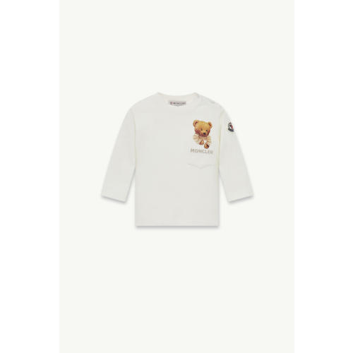 White Teddy Bear Motif Cotton T-Shirt with Pocket - Clothing for Children | Moncler US