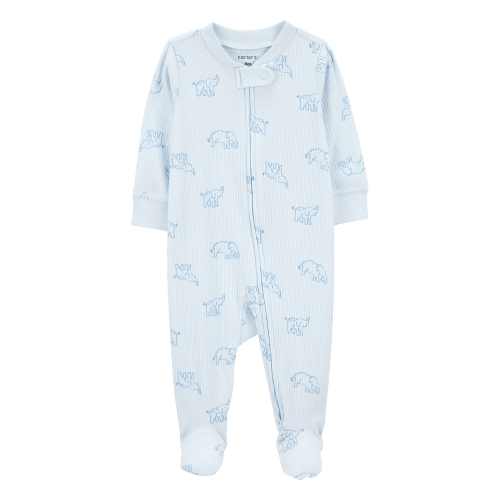 Blue Baby Elephant Print 2-Way Zip Sleep & Play Pajamas - Blue