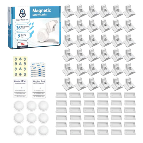 Pack of 36 Magnetic Cabinet Locks for Child Safety with 9 Keys, 3M Adhesive Easy Installation, Baby Proofing Magnetic Locks for Cabinets and Drawers (36 Locks + 9 Keys)