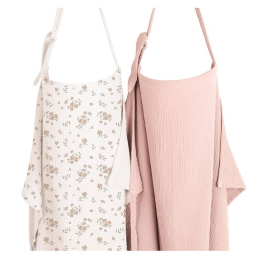 Konssy 2-Pack Muslin Nursing Cover Up for Breastfeeding Moms with Rigid Hoop, 100% Cotton, Lightweight & Breathable Breastfeeding Cover, Adjustable & Comfort