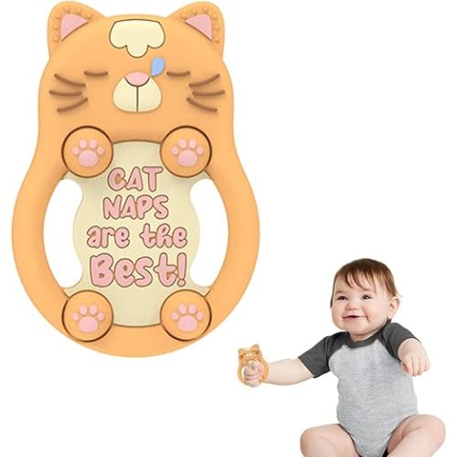 Baby Teething Toys, Teethers for Babies 3 Months +, Baby Teether for Teething Relief, Funny Unisex Newborn Gifts for Baby Showers & Registries(Cat)