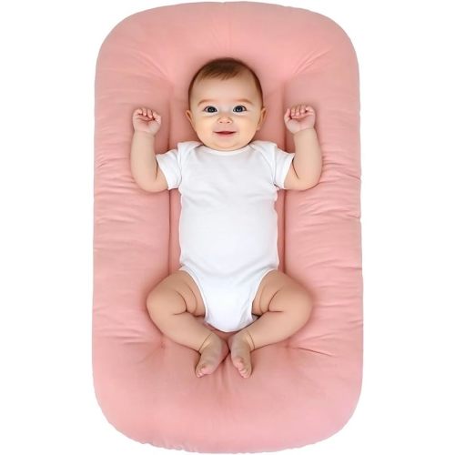 Baby Lounger for Infants Babies 0-24 Months, Bionic Organic Lounger, Soft Cotton Breathable Infant Floor Seats & Loungers for Newborn Baby Shower Gifts (Pink)