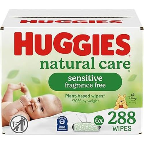 Huggies Natural Care Sensitive Baby Wipes, Unscented, Hypoallergenic, 6 Flip-Top Packs (288 Wipes Total)