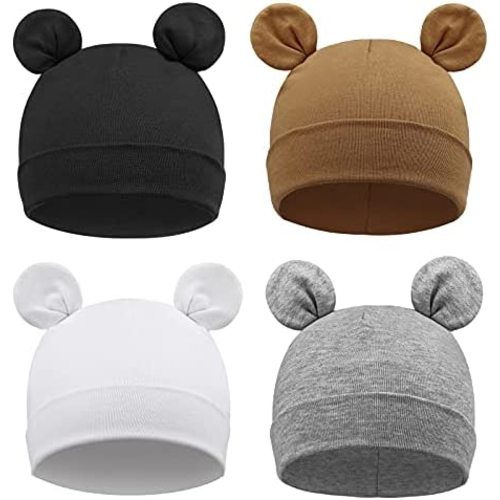 DRESHOW BQUBO 4 Pieces Baby Beanie Newborn Toddler Soft Cute Knit Hat Hospital Hats for Baby Boys Infant Cap Beanies