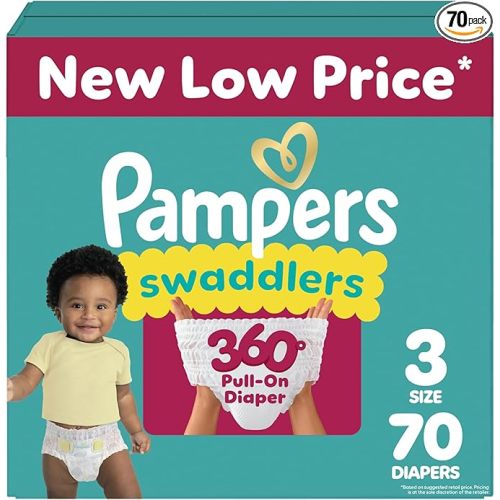 Pampers Diapers - Swaddlers 360 - Size 3, 70 Count, for up to 100% Leakproof Premium Skin Protection (Packaging May Vary)