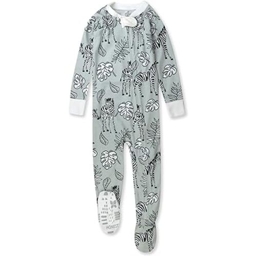 HonestBaby Baby Girls' 100% Organic Cotton Non-Slip Footed One-Piece Zip-Front Pajamas