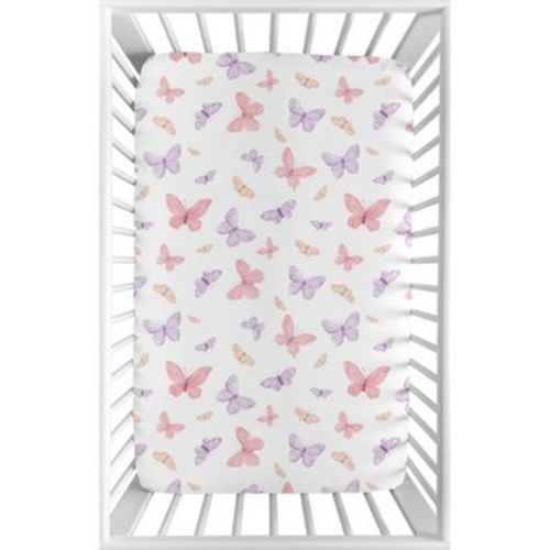 Sweet Jojo Designs Girl Baby Fitted Mini Crib Sheet Butterfly Blush Pink and Purple