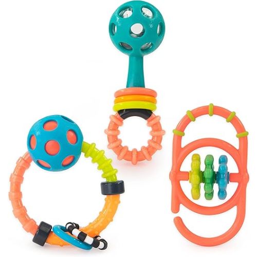 Sassy My First Rattles Newborn Gift Set with 3 Soft and Flexible Rattles, Ages 0+ Months