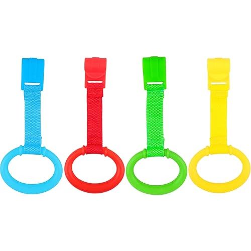 KALAMANDA Baby Pull Up Rings, 4 Pcs Baby Pull Up Bar for Playpen,Standing Walker Crib Pull Rings for Toddler Kids Children Walking Training Tool(Yellow/Red/Blue/Green)