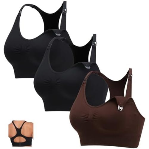3Pack Sports Maternity Nursing Bra for Breastfeeding Medium-Impact Workout Yoga Bra for Pregnancy Women
