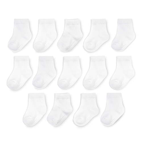 Fruit of the Loom Baby 14-Pack Grow & Fit Flex Zones Cotton Stretch Socks - Unisex, Girls, Boys 0-6 Months White