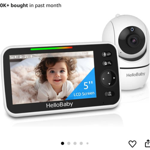 HelloBaby No WiFi Baby Monitor 5" Screen 30-Hour Battery Pan-Tilt-Zoom Video Upgrade with Camera and Audio, Night Vision, VOX, 2-Way Talk, 8 Lullabies and 1000ft Range