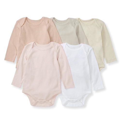 Burt's Bees Baby Unisex Organic Cotton Short and Long Sleeve Bodysuits, 5-Pack