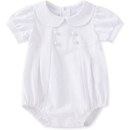 pureborn Unisex Baby Jumpsuit Infant Boys Girls Cotton Spring Fall Romper One-Piece Coverall Baptism Outfit White 0-24 Months