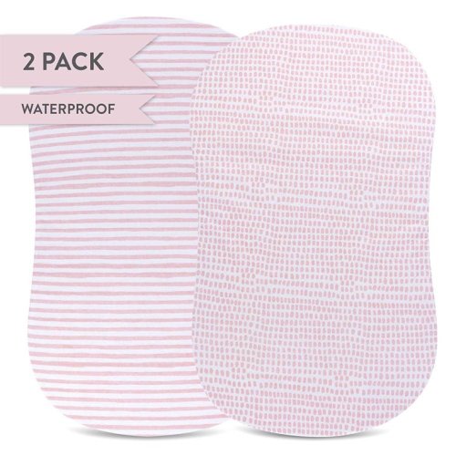 Waterproof Bassinet Sheet,No Need for Bassinet Mattress Pad Cover, 2 Pack Mauve Pink Splash & Stripes,for Baby Girl