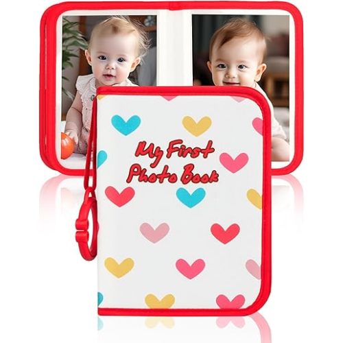 Baby Photo Book Holds 21 4x6 Photos, My First Photo Book for Baby or Toddlers, Love" Baby Photo Album Soft Cloth Family Book, Cute Book Gift for Babies Shower Newborns Family Photos (Red)