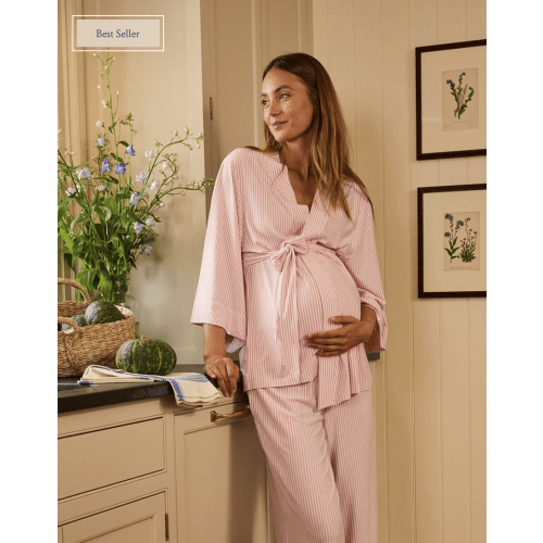 LAKE | DreamModal Pajamas | Blue Pencil Stripe Maternity Kimono Bundle
