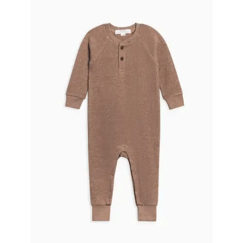 Crosby Waffle Knit Henley Romper - Heather Mocha
