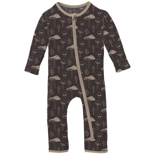 Boy's Print Bamboo Coverall with Zipper - Midnight Mushrooms