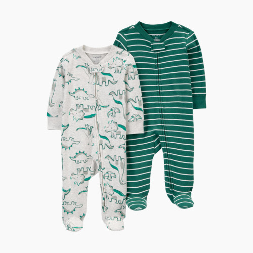 Carter's 2-Way Zip Cotton Sleep & Plays (2 Pack) - Green/Grey, Newborn