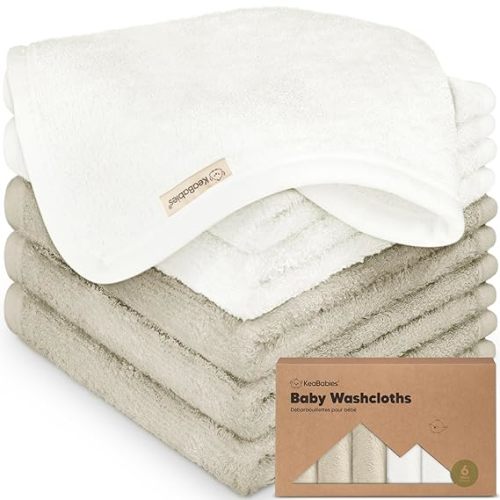 6-Pack Baby Washcloths – Soft Absorbent Viscose from Bamboo Washcloths for Face, Body, Baby Towels for Newborn, Kids, Toddlers, Infant, Gentle on Sensitive Skin,10x10 Reusable Face Towels(White/Stone)