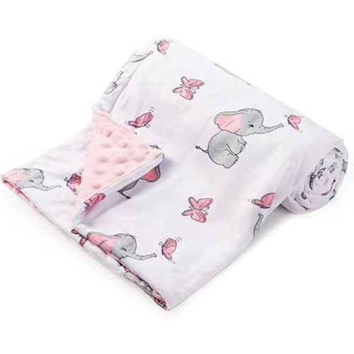 Elephant Printing Silky Micro Soft Plush Toddler Blanket, Baby Blankets for Girls, Double Layer Silky Soft Micro Fleece Baby Girl Blanket with Dotted Backing, (Elephant, Pink, 30x40 Inches)