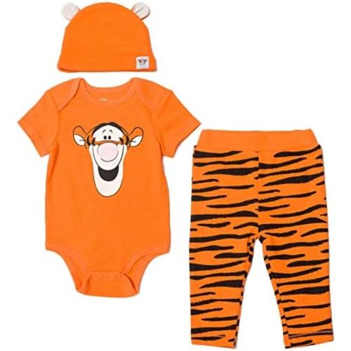 Disney Mickey Mouse Minnie Mouse Lion King Winnie the Pooh Baby Bodysuit Pants and Hat 3 Piece Outfit Set Newborn to Infant