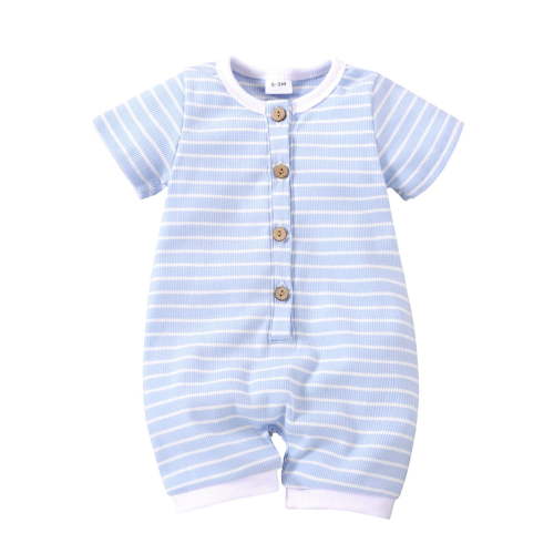 PEASKJP Newborn Boy Clothes Baby Boys Summer Romper Short-sleeve Bodysuit,Light Blue 6-9 Months