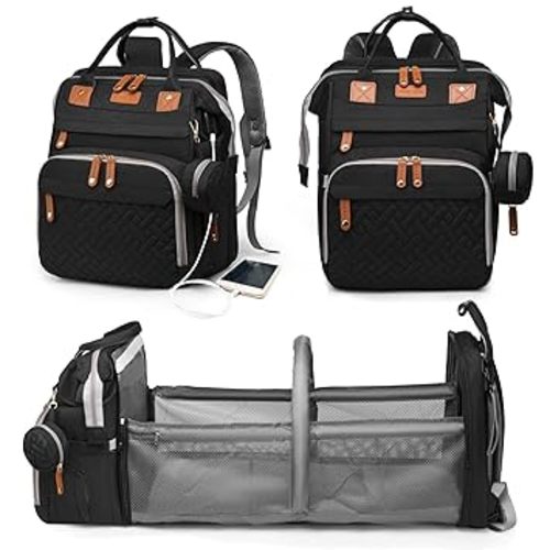 Astro alan Baby Diaper Bag with Changing Station, Waterproof Diaper Bag Backpack for Moms Dads with USB Charging Port, Baby Shower Gifts, Large Capacity diaper backpack, Black