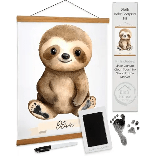 Sloth Baby Footprint Kit - Newborn Footprint Kit Maker for Keepsake, Memories, & Gifts - Foot Print Kit for Baby Boy, Girl, New Born, Infant, & Dog - Babies Foot Printing Kit with Touchless Ink Pad