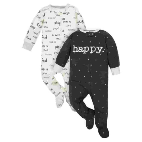 Wonder Nation Baby Neutral Zip Up Sleep ‘N Play Footed Pajamas, 2-Pack, Sizes Newborn - 6/9 Months