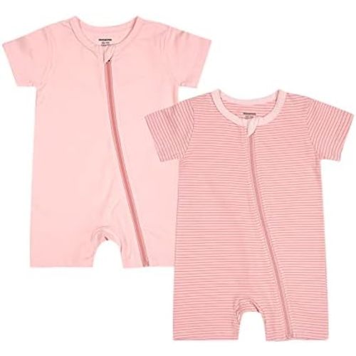 Teach Leanbh Baby Boys or Girls 2 Pack Pajamas Cotton Short Sleeve Zipper Romper Jumpsuits Sleep and Play 3-24 Months …