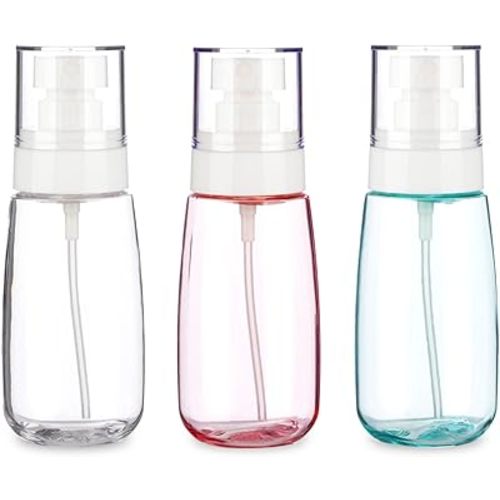 3 Pack 2.7oz/80ml Small Spray Bottle, Plastic Spray Bottles, Fine Mist Travel Spray Bottle for Hair and Face, with 9pcs Labels