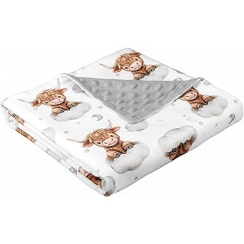 Lounsweer Highland Cow Baby Blanket for Kids Western Clouds Farmhouse Cow Toddler Soft Blanket with Double Layer Dotted Backing for Nursery Newborn Baby Crib, 30"x40"