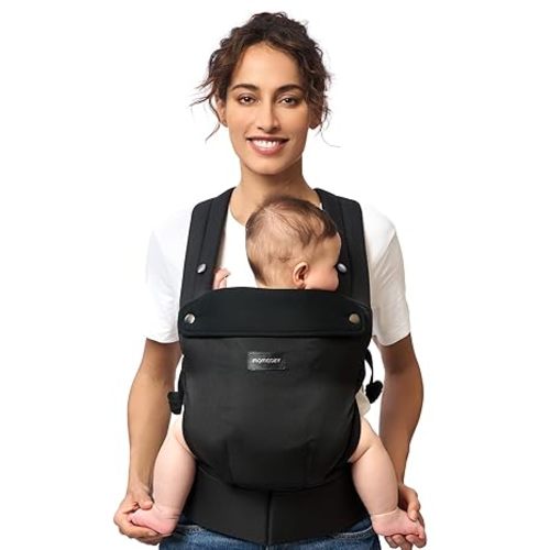 Momcozy Baby Carrier Newborn to Toddler, Lint-Free for Easy Caring, Lightweight Compact Infant Carrier for 7-44lbs, Effortless to Put On, Ideal for Hands-Free Parenting, Enhanced Lumbar Support, Black