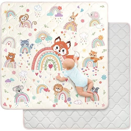 Tapis de jeu pour bébé pour le sol 50 * 50 pouces, tapis en mousse de rembourrage extra épais et souple pour enfants, tapis à ramper antidérapant et lavable pour tout-petit, tapis de jeu rembourré