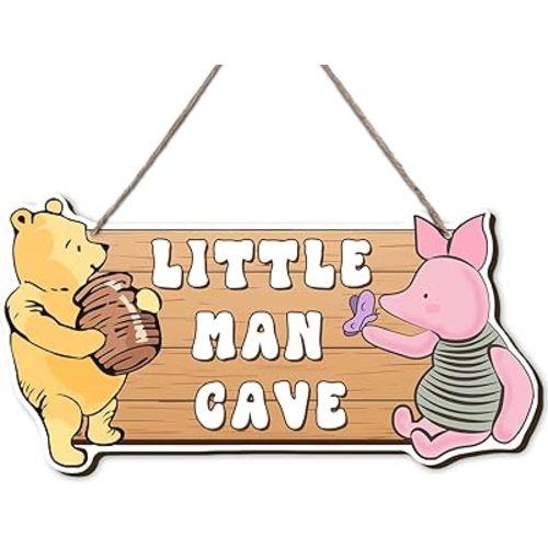 Winnie Baby Stuff - Winnie The Cute Bear Pooh Nursery Decor - Baby Room Hanging Wall Art Decoration - Christmas Birthday Birth Gift - Little Man Cave Sign
