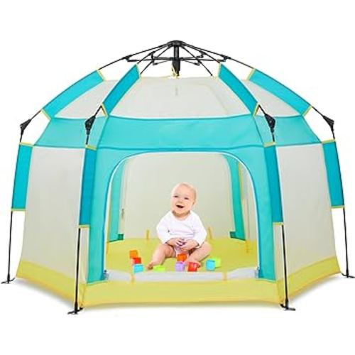 Baby Playpen with Canopy, Portable Baby Beach Tent, Toddler Play Yard Indoor and Outdoor, Foldable Mosquito Net for Infant - Green