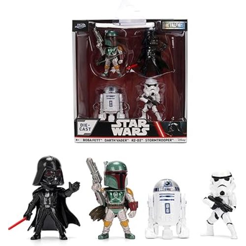 Jada Star Wars Metalfigs 4-Pack – Darth Vader, Stormtrooper, R2-D2, Boba Fett (Classic) Die-Cast Figures 2.5” Scale – Stylized Display Set Toys