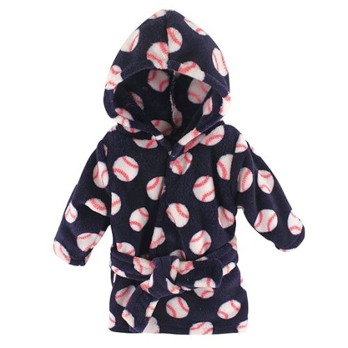 Luvable Friends Unisex Baby Plush Bathrobe, Baseball, 0-9M