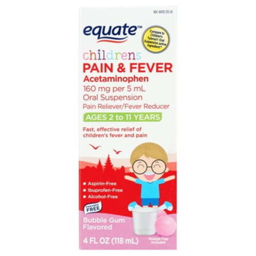 Equate Children's Pain and Fever, Acetaminophen 160 mg per 5 mL, Bubble Gum Flavor, 4 Fluid Ounce
