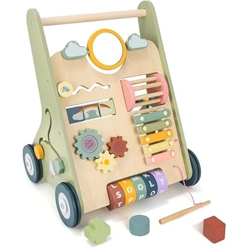 Wooden Baby Walker, Baby Push Walker, Montessori Toddler Walker Toy, Push and Pull Learning Activity Walkers, Baby Walker with Wheels for Boys&Girls 1 Year Old, Baby Walker Push Toy Gifts for Toddler