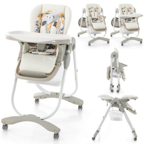 Infans Foldable Baby High Chairs for Babies and Toddlers, Adjustable Heights, Recline Backrest & Footrest, Portable with Wheels, White