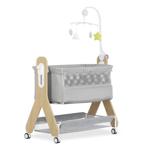 Dream On Me Horton Adjustable Bedside Bassinet with Wheels, Large Storage Area, Gray