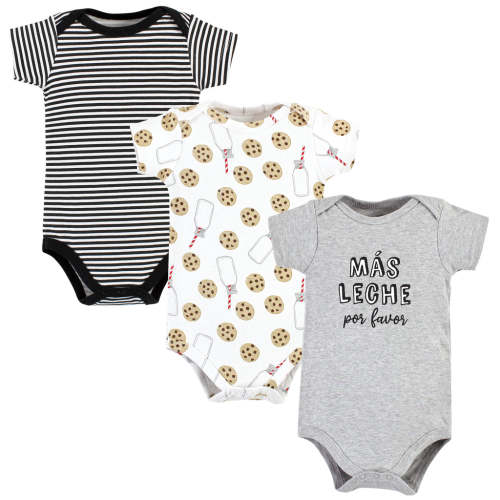 Hudson Baby 3-Pack Cotton Bodysuits, Leche Por Favor Newborn